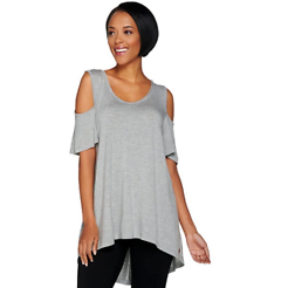 Peace Love World Cold Shoulder Knit Top Grey NWOT